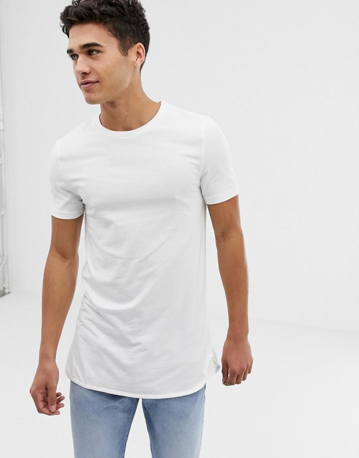 Asos Design Longline Muscle Fit T-shirt And Bound Curved Hem In White