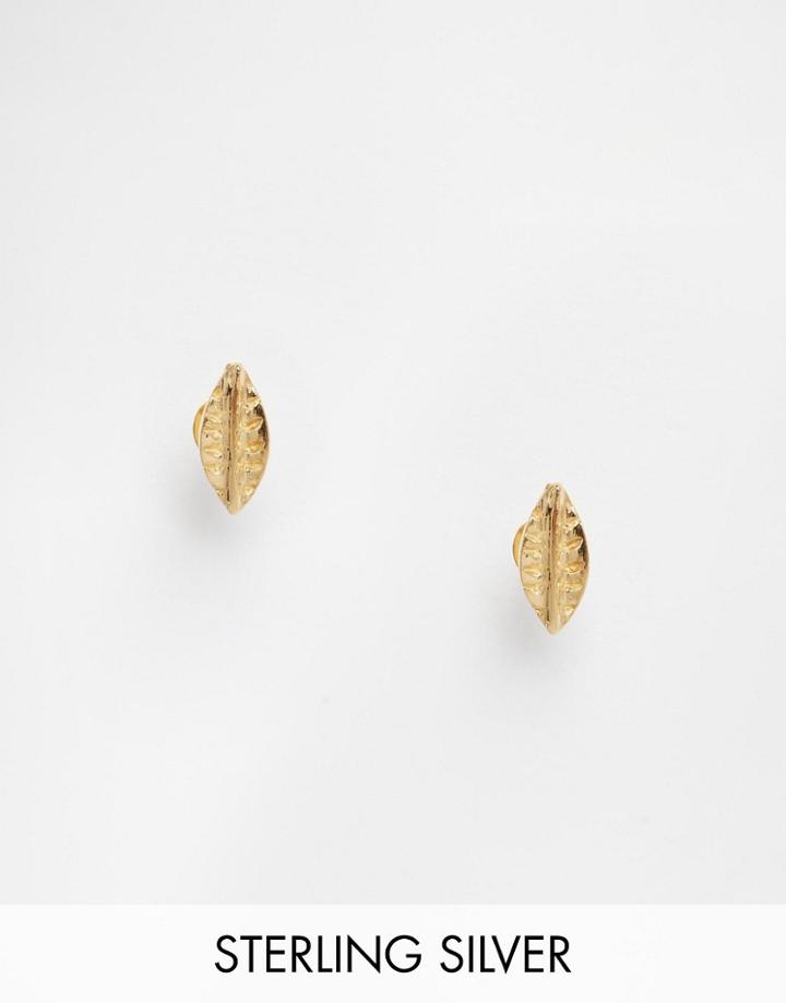 Asos Gold Plated Sterling Silver Leaf Stud Earrings - Gold