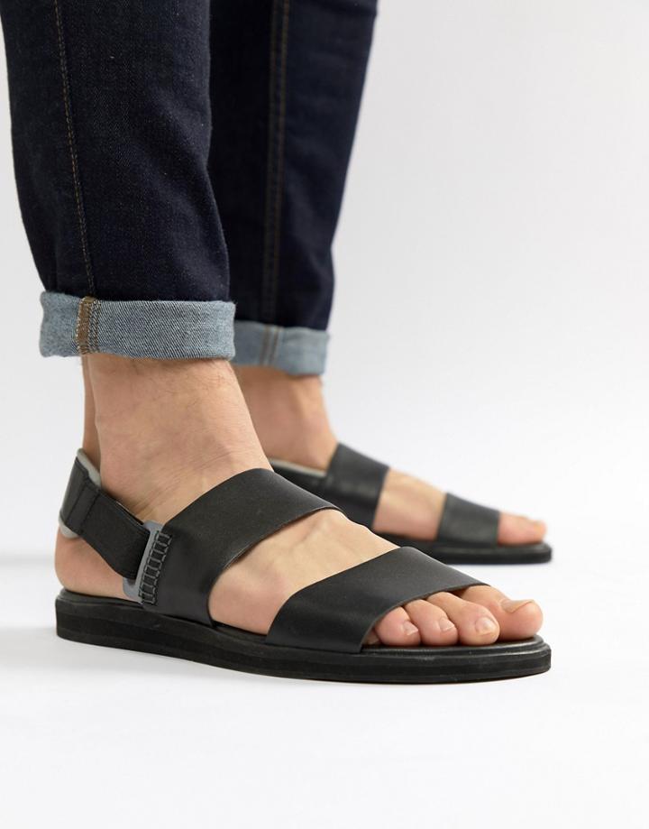 Camper Spray Leather Sandals In Black - Black