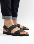 Camper Spray Leather Sandals In Black - Black
