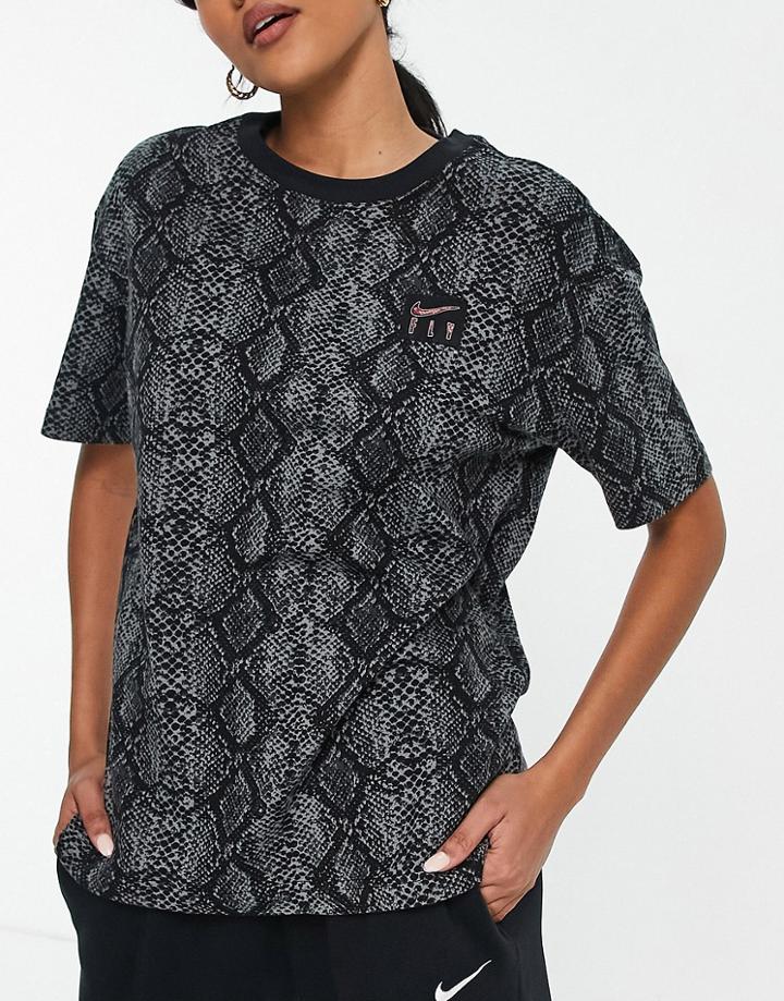 Nike Basketball Spin Ball Snake Print Boyfriend T-shirt In Dark Gray