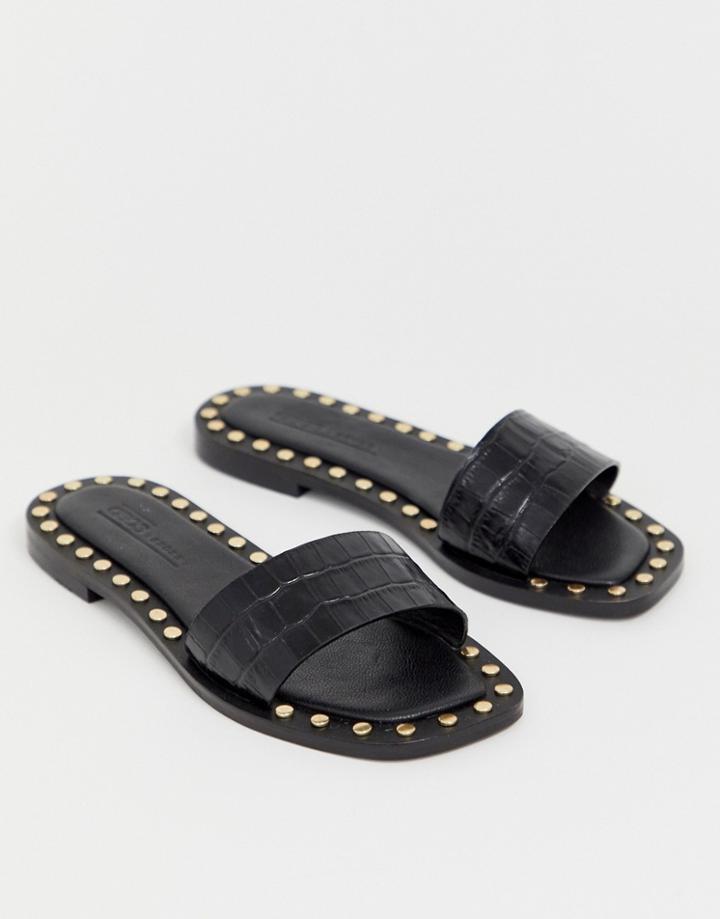 Asos Design Foxhill Premium Studded Flat Leather Sandals - Black