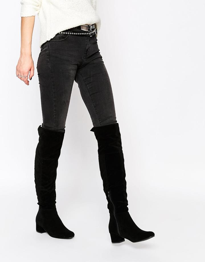 Truffle Collection Luan Square Toe Over The Knee Boots - Black Suede