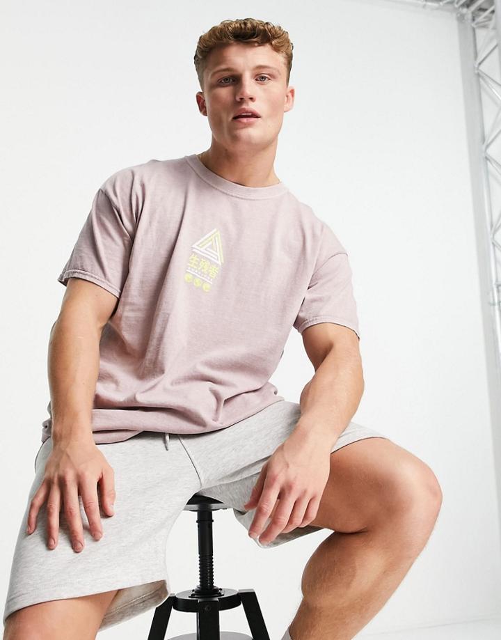 Topman Oversized Fit Overdyed T-shirt With Survivor Print In Dusty Pink