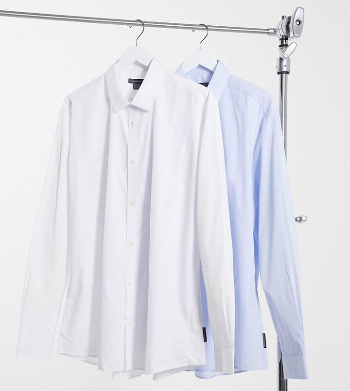 French Connection Tall 2 Pack Slim Fit Formal Shirt-blues