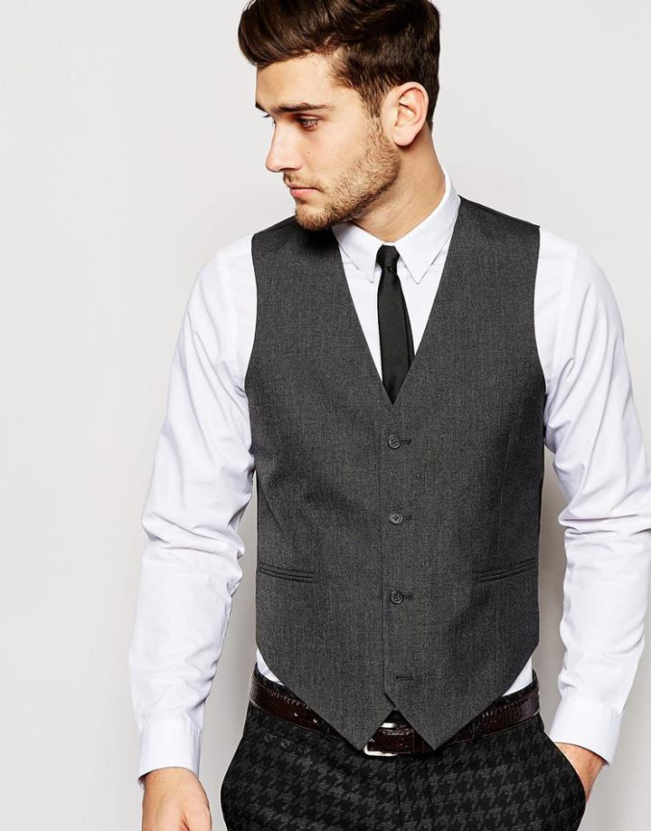 Asos Slim Fit Vest - Charcoal