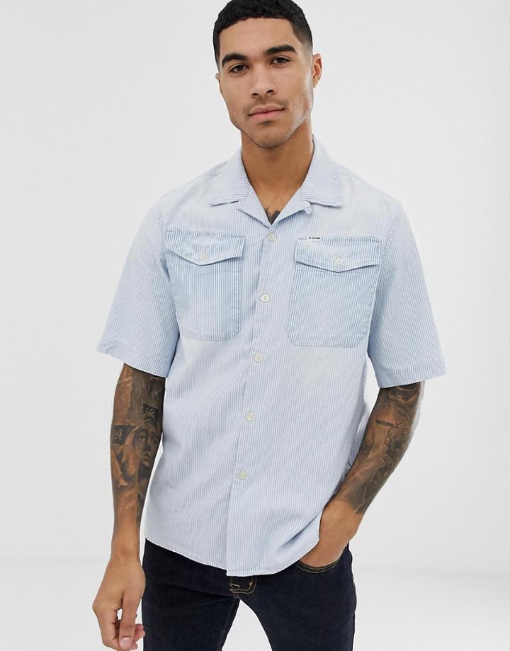 G-star Bristum Utility Short Sleeve Stripe Shirt In Blue - Blue