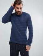 Asos Relaxed Fit Cable Knit Sweater In Navy - Navy