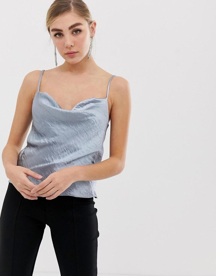 Miss Selfridge Liquid Satin Cowl Neck Cami - Blue