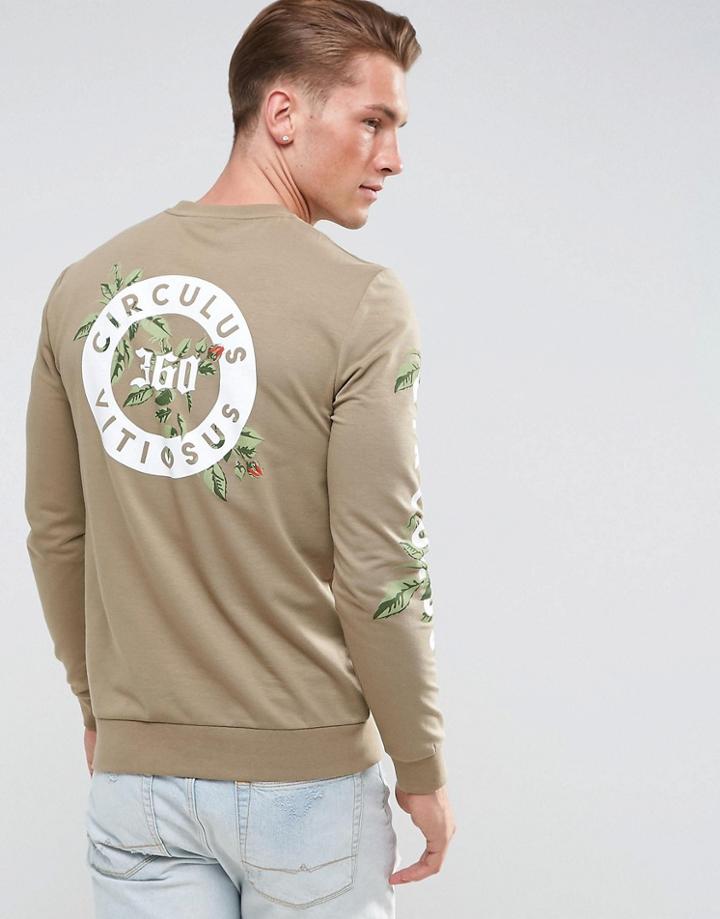 Asos Muscle Sweatshirt With Printed Back & Sleeves - Beige