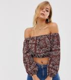 Boohoo Bardot Crop Top In Paisley - Multi