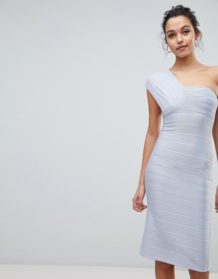 Asos One Shoulder Bandage Midi Bodycon Dress - Blue