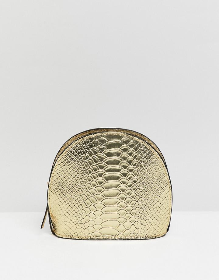 Asos Design Leather Metallic Croc Half Moon Cross Body Bag - Gold