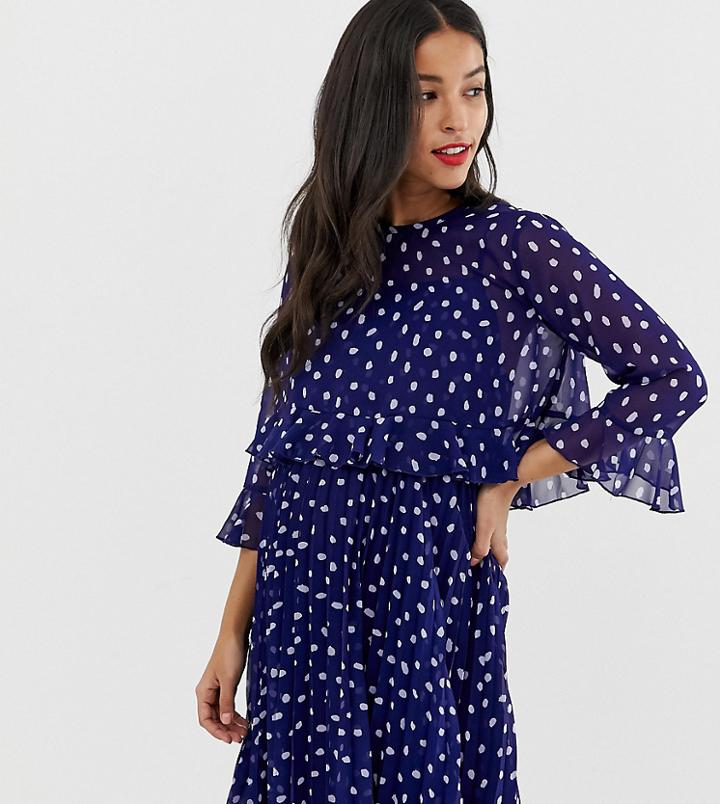 Asos Design Maternity Double Layer Pleated Mini Dress In Spot - Multi