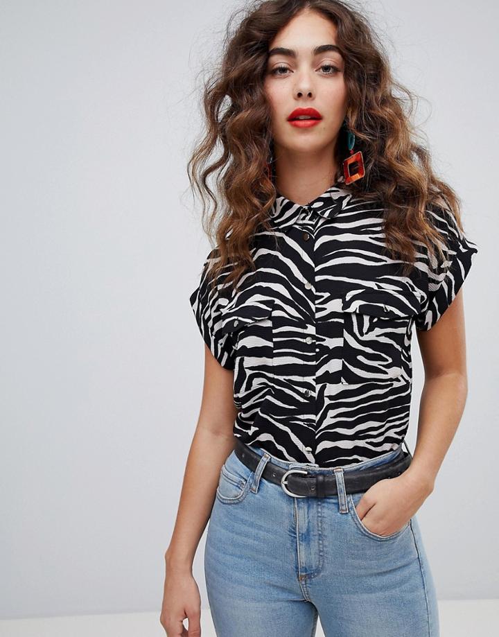 New Look Zebra Print Utility Shirt - White