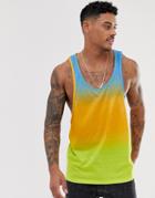 Asos Design Extreme Racer Back Tank With Bright Dip Dye Wash - Multi
