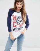 Asos T-shirt With Varsity Print And Contrast Sleeves - Multi