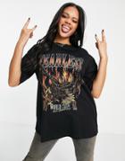 Asos Design Oversized T-shirt With Rock Graphic And Studs In Black