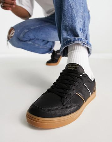 Original Penguin Lace Up Logo Sneakers With Gum Sole In Black