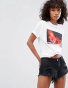 Wasted Paris Boyfriend T-shirt With Fire Photo Print - White