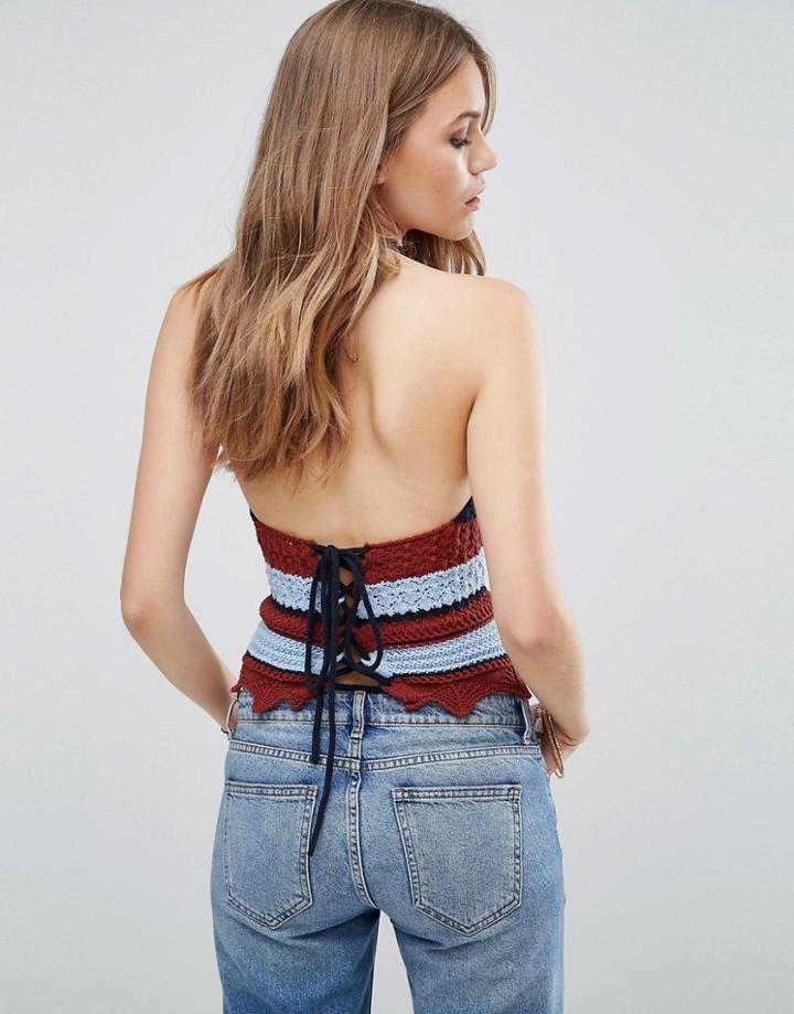 Mango Crochet Stripe Halterneck Top - Multi