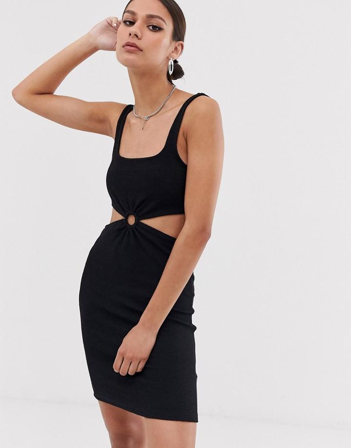 Bershka Ring Front Bodycon Dress In Black - Black