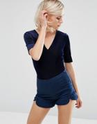 Lost Ink V Neck Body In Velvet - Navy