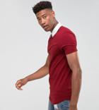 Asos Design Tall Longline Muscle Fit Rugby Polo Shirt In Red With Curved Hem - Red