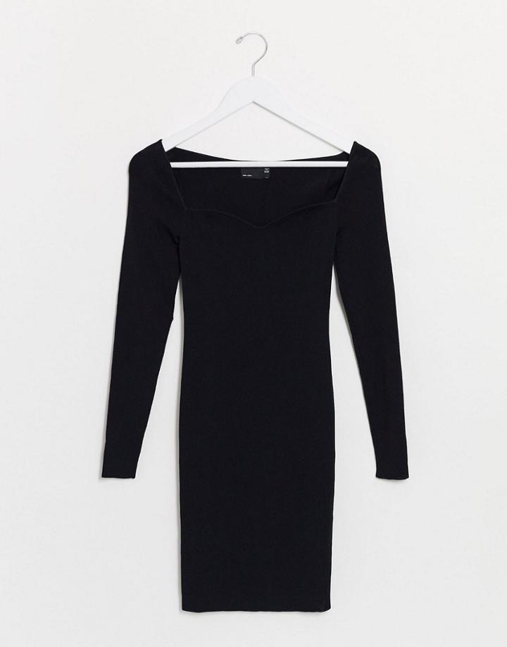 Asos Design Structured Knitted Mini Dress With Open Sweetheart Neck-black