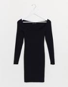 Asos Design Structured Knitted Mini Dress With Open Sweetheart Neck-black