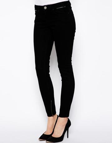 Asos Whitby Low Rise Skinny Ankle Grazer Jeans In Clean Black With Zip Hem