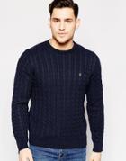 Farah Sweater With Cable Knit Regular Fit - Navy