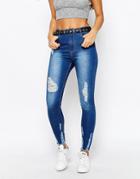 Missguided Distressed Frayed Ankle Skinny Jean - Indigo