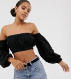 Asos Design Tall Broidery Top With Off Shoulder - Black