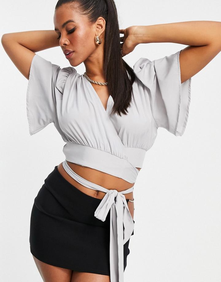 Na-kd Crop Wrap Top In Light Blue-blues