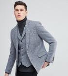 Asos Tall Slim Blazer In Harris Tweed 100% Wool Light Gray Check