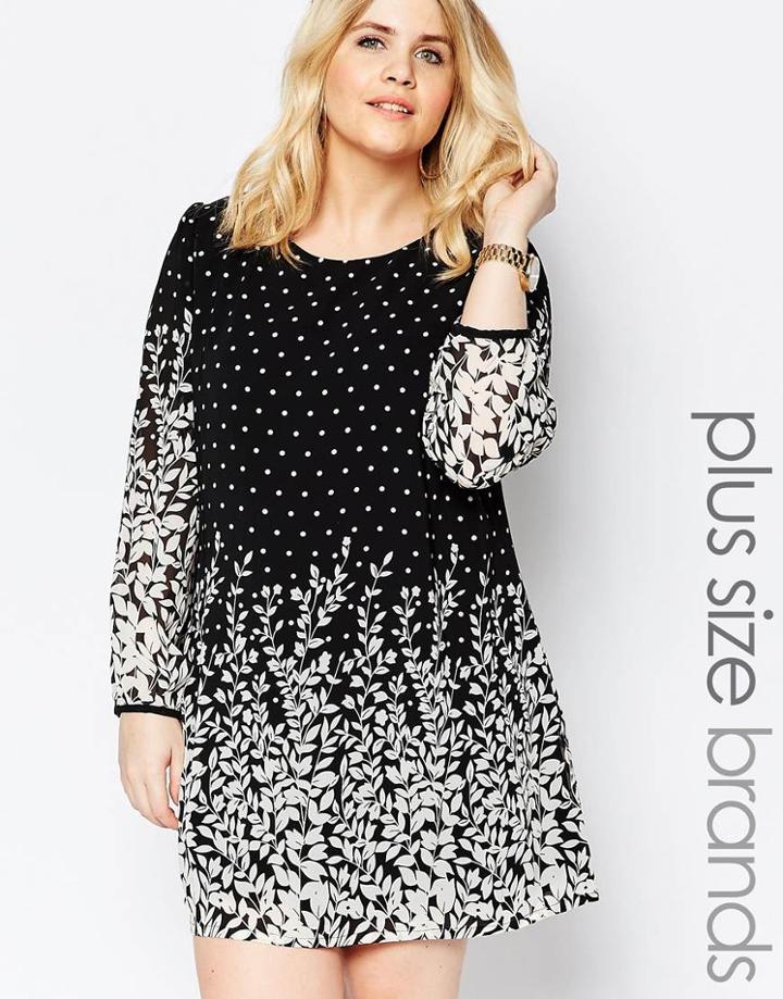 Yumi Plus Shift Dress In Floral Polka Dot Print - Black