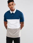 Asos Rugby Polo Shirt In Color Block - Navy