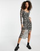 Topshop Abstract Mesh Midi Dress In Mono-multi