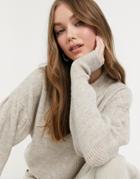 Asos Design Sweater With Batwing And Pleat Sleeve Detail In Oatmeal-neutral