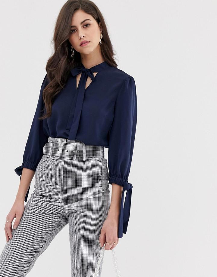 Vila Tie Sleeve Blouse-navy