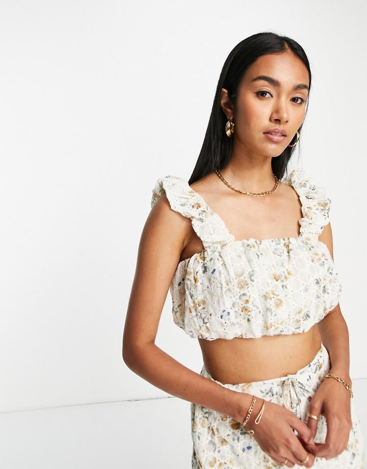 River Island Eyelet Crop Top In Light Beige - Part Of A Set-neutral