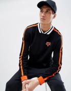 Asos Design V Neck Sweatshirt With Soccer Print - Black