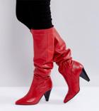 Asos Carrie Leather Cone Heel Boots - Red