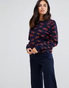 Ymc Moth Print Lambswool Sweater - Navy