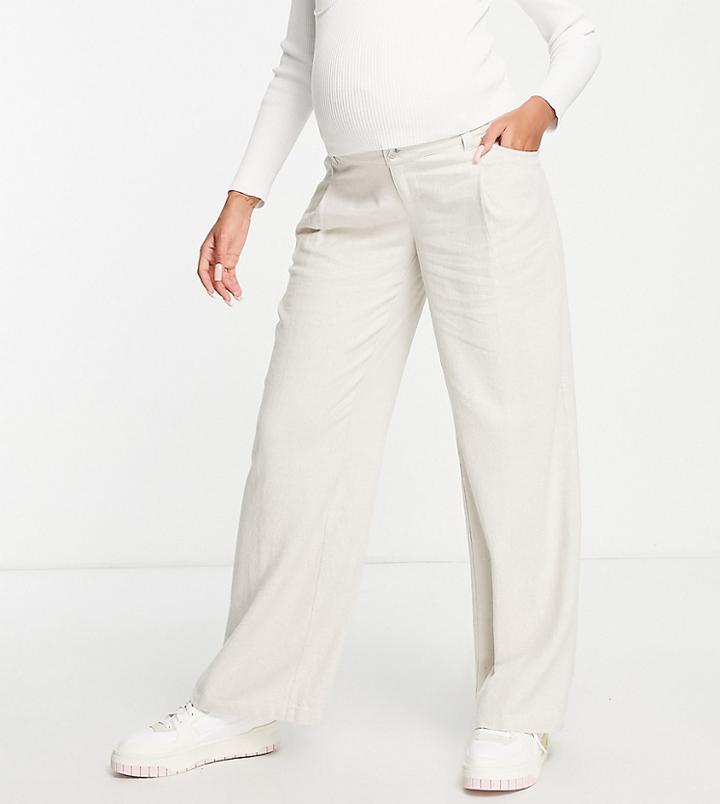 Asos Design Maternity Wide Leg Linen Pants In Oatmeal-neutral