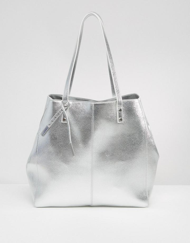Asos Structured Metallic Shopper Bag - Gray