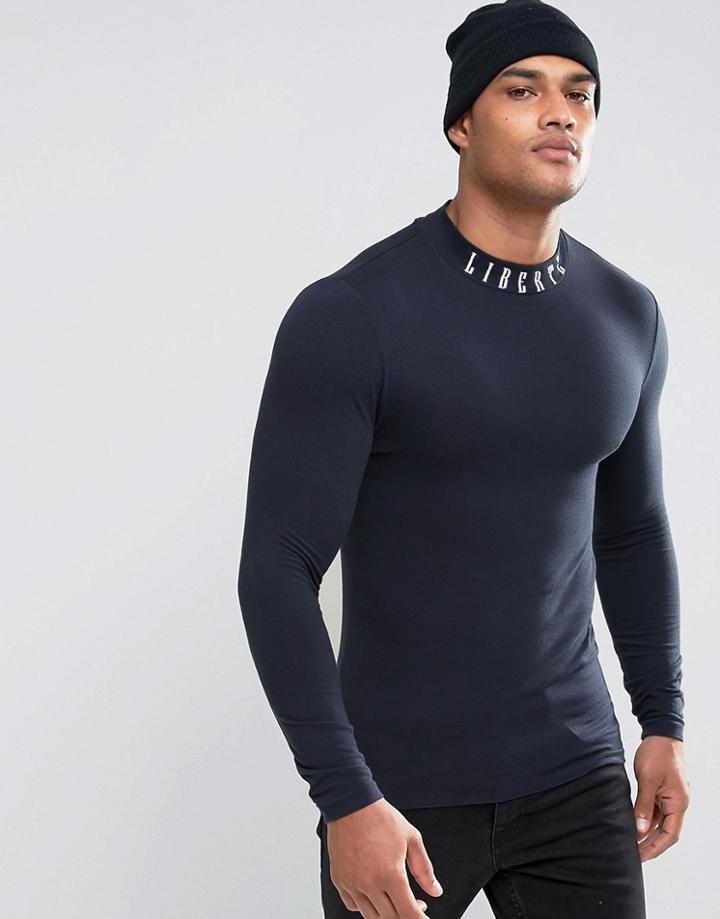 Asos Extreme Muscle Long Sleeve T-shirt With Printed Turtleneck - Navy