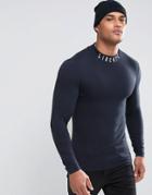 Asos Extreme Muscle Long Sleeve T-shirt With Printed Turtleneck - Navy