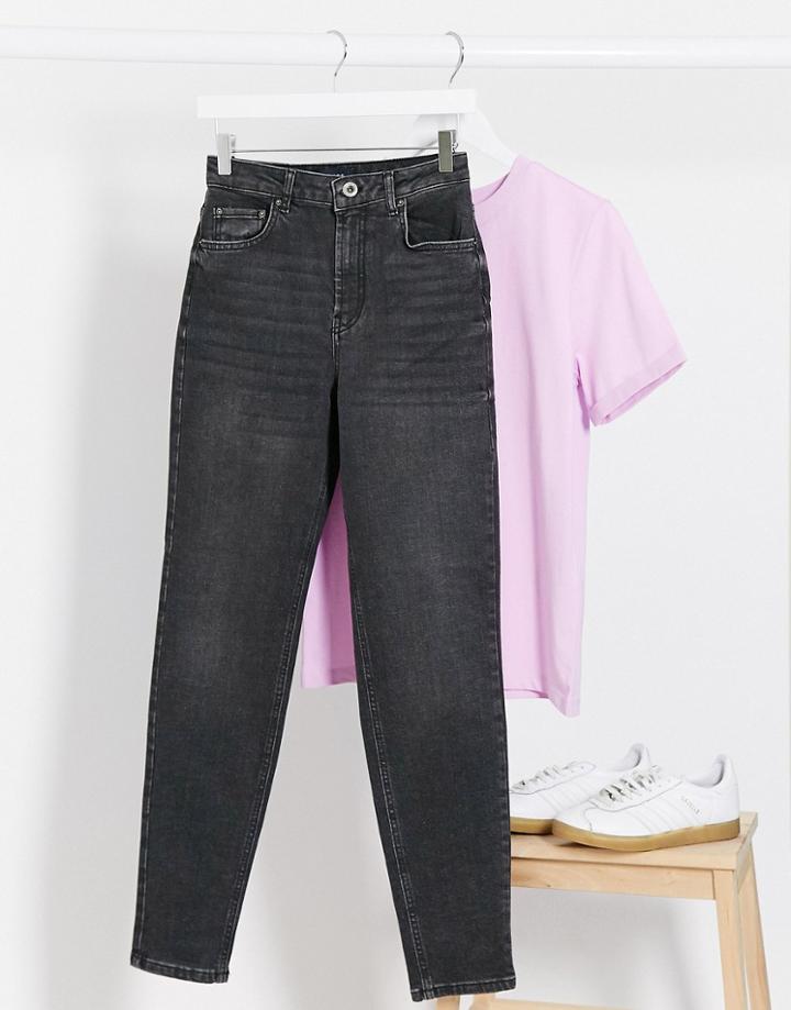 Pieces Leah Mom Jeans In Washed Black